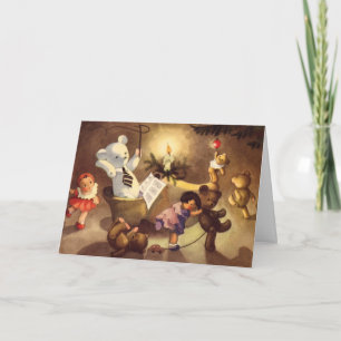 Weihnachtsspielzeug, Tanzpuppen, Teddybären Feiertagskarte