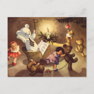 Weihnachtsspielzeug, Tanzpuppen, Teddybären Feiertagspostkarte