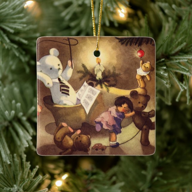 Weihnachtsspielzeug, Tanzpuppen, Teddybären Keramikornament (Baum)