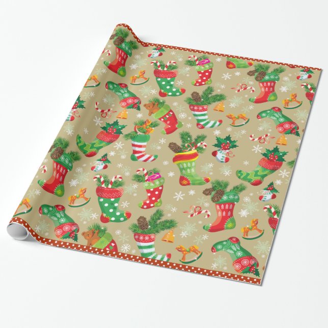 Weihnachtsspielzeug und Strumpf Geschenkpapier (Ungerollt)