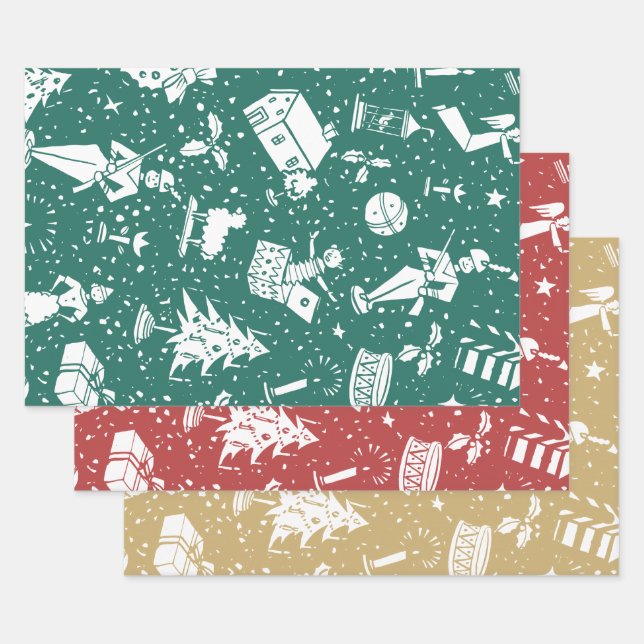 Weihnachtsspielzeug und Symbole Muster Geschenkpapier Set (Set)