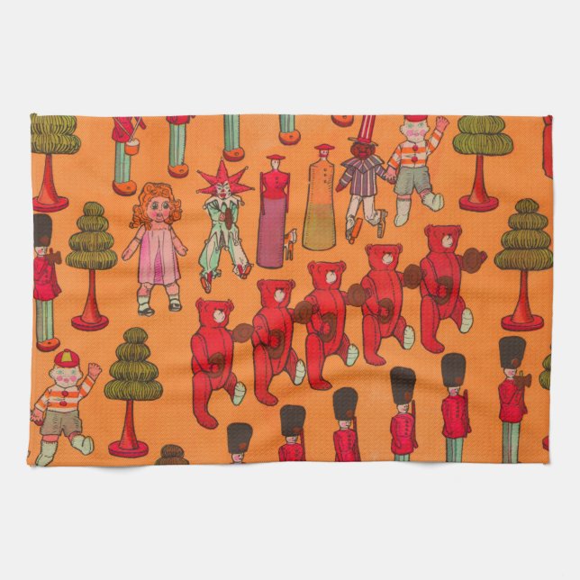 Weihnachtsspielzeug-Vintage Kinder spielen Geschirrtuch (Horizontal)