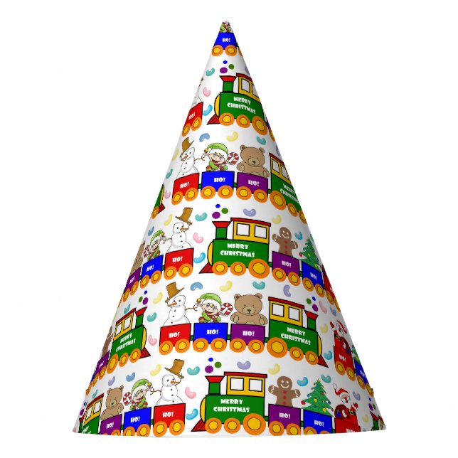 Weihnachtsspielzeugbahn farbenfrohe Muster Partyhütchen (Vorderseite)