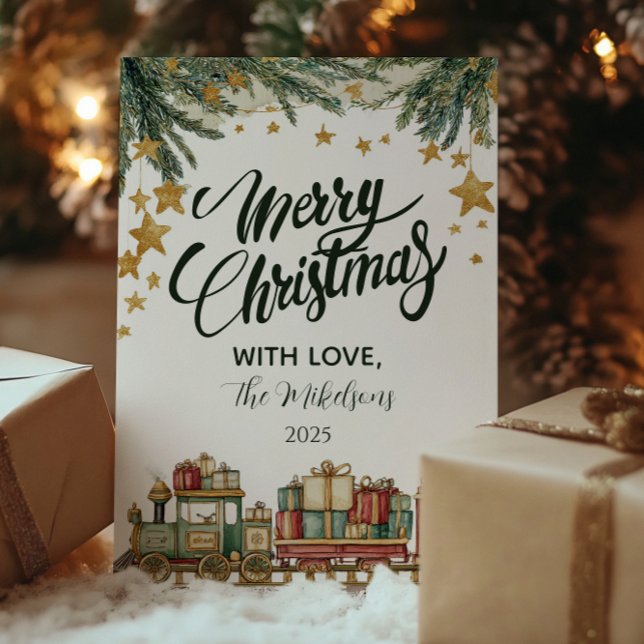 Weihnachtsspielzeugbahn unter dem Baum Feiertagskarte (Von Creator hochgeladen)