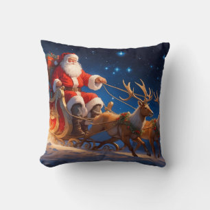 Weihnachtsspielzeuge auf einer Piste mit Rentier Kissen