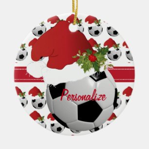 Weihnachtssport-Fußball-Ball-Weihnachtsmannmütze Keramikornament