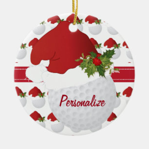 Weihnachtssport Golf Ball Weihnachtsmannmütze Keramikornament