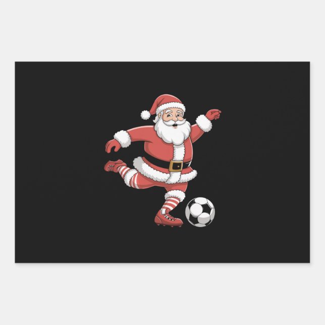 Weihnachtssport in Santa Plays Fußball Geschenkpapier Set (Vorderseite)