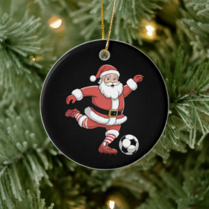 Weihnachtssport in Santa Plays Fußball Keramik Ornament