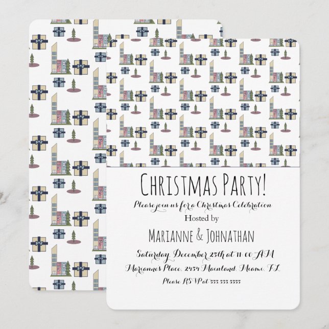 Weihnachtsstadt präsentiert das Party der Bauten Einladung (Vorne/Hinten)