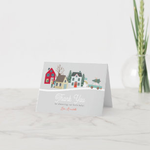 Weihnachtsstadt/Village Graue Babydusche Dankeskarte