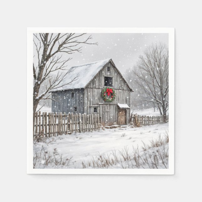 Weihnachtsstall in Schneeflocken Serviette (Vorderseite)