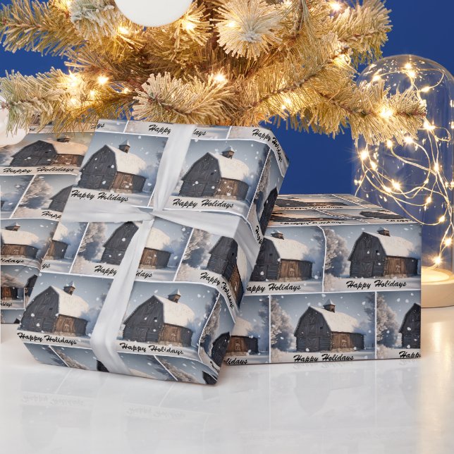 Weihnachtsstall mit Schneeflocken Geschenkpapier (Feiertage)