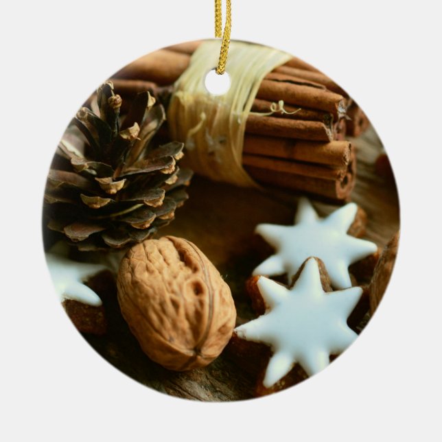 Weihnachtsstangen und Sterne Keramik Ornament (Vorne)