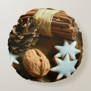 Weihnachtsstangen und Sterne Rundes Kissen