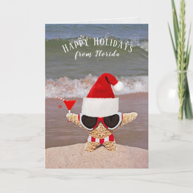 Weihnachtsstarfisch mit Sonnenbrille und Cocktail Karte (Vorderseite)