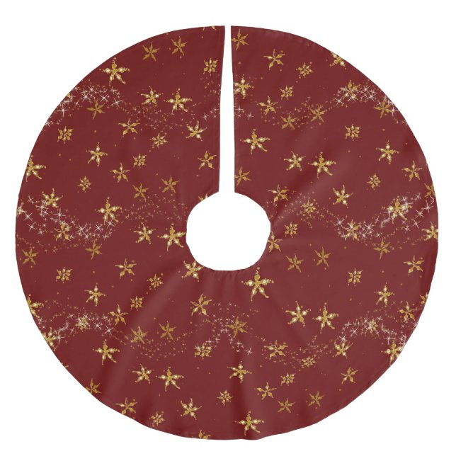 Weihnachtsstars Elegantes Rotes Meer Polyester Weihnachtsbaumdecke (Vorderseite)