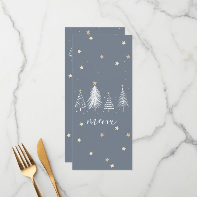 Weihnachtsstars Gold und Blue Menü Menükarte (Vorderseite/Rückseite Beispiel)
