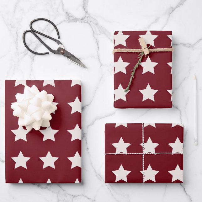 Weihnachtsstars Muster Red White Geschenkpapier Set (Vorderseite)
