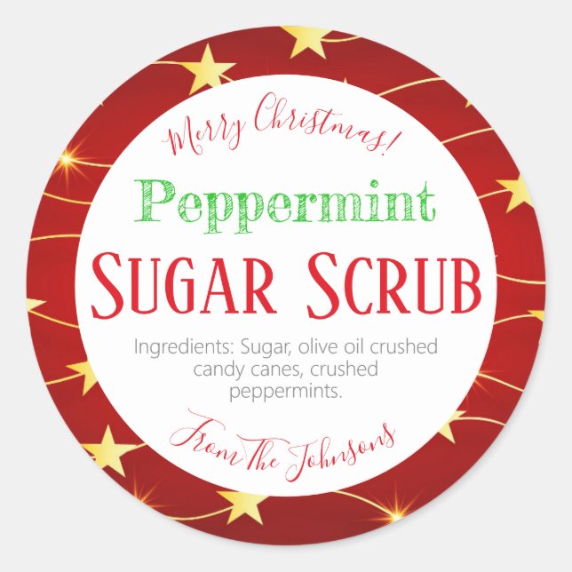 Weihnachtsstars Peppermint Sugar Scrub Labels Runder Aufkleber (Vorderseite)