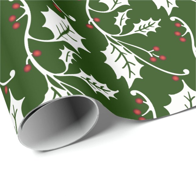 Weihnachtsstechpalme auf dunkelgrünem geschenkpapier (Rolleneckpunkt)