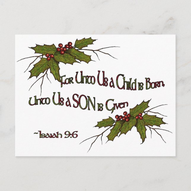 Weihnachtsstechpalme religiös, Jesaja, elegant, Feiertagspostkarte (Vorderseite)