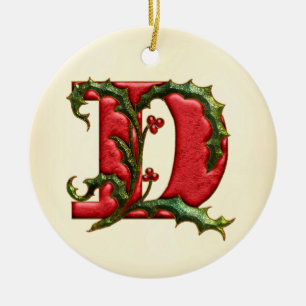 Weihnachtsstechpalmen-Monogramm D Keramik Ornament