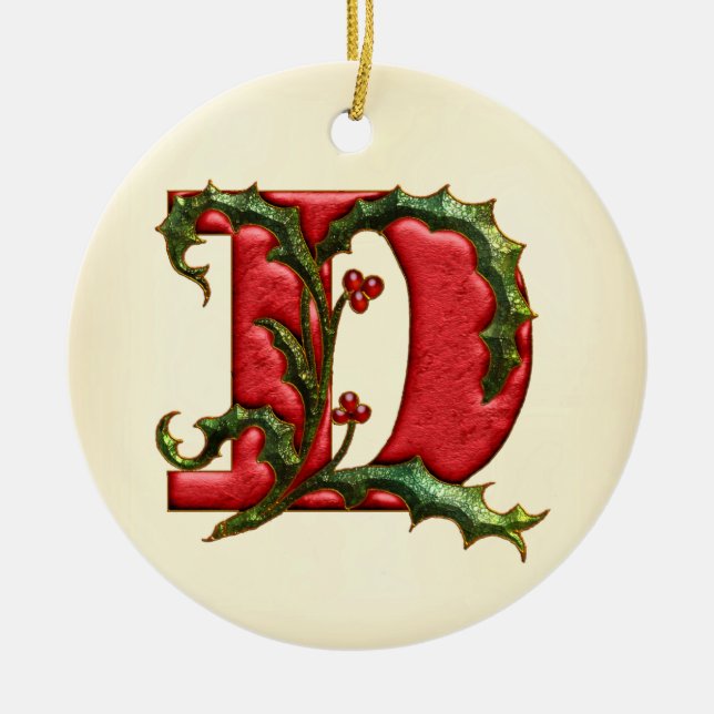 Weihnachtsstechpalmen-Monogramm D Keramik Ornament (Vorne)