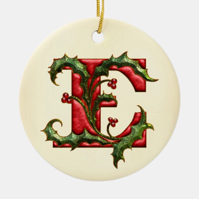 Weihnachtsstechpalmen-Monogramm E Keramik Ornament (Vorne)