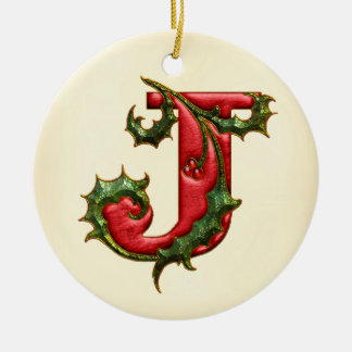 Weihnachtsstechpalmen-Monogramm J Keramikornament