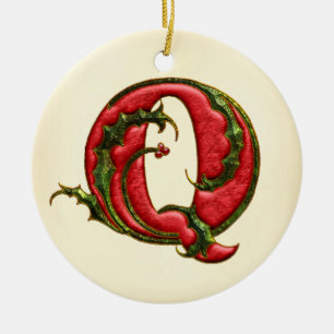 Weihnachtsstechpalmen-Monogramm Q Keramik Ornament