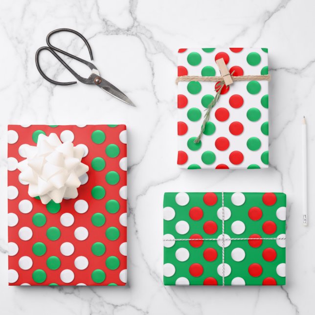 Weihnachtssteine rot weiß und grün geschenkpapier set (Vorderseite)