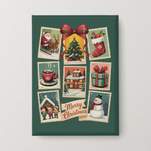 Weihnachtsstempel Feiertags-Postwertzeichen Retro  Button