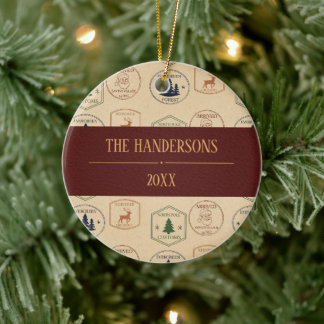 Weihnachtsstempel im Vintage-Stil Keramik Ornament