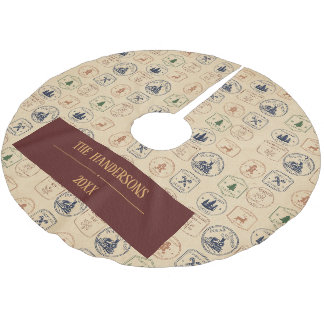 Weihnachtsstempel im Vintage-Stil Polyester Weihnachtsbaumdecke