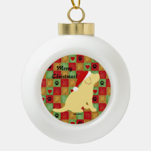Weihnachtssteppdecken-Gelb-Labrador-Welpe Keramik Kugel-Ornament
