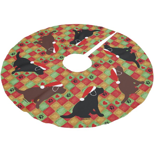 Weihnachtssteppdecken-Labrador-Welpen Polyester Weihnachtsbaumdecke (Schrägansicht)