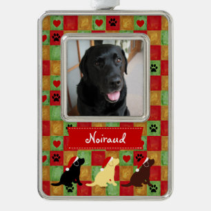 Weihnachtssteppdecken-Labrador-Welpen Rahmen-Ornament Silber