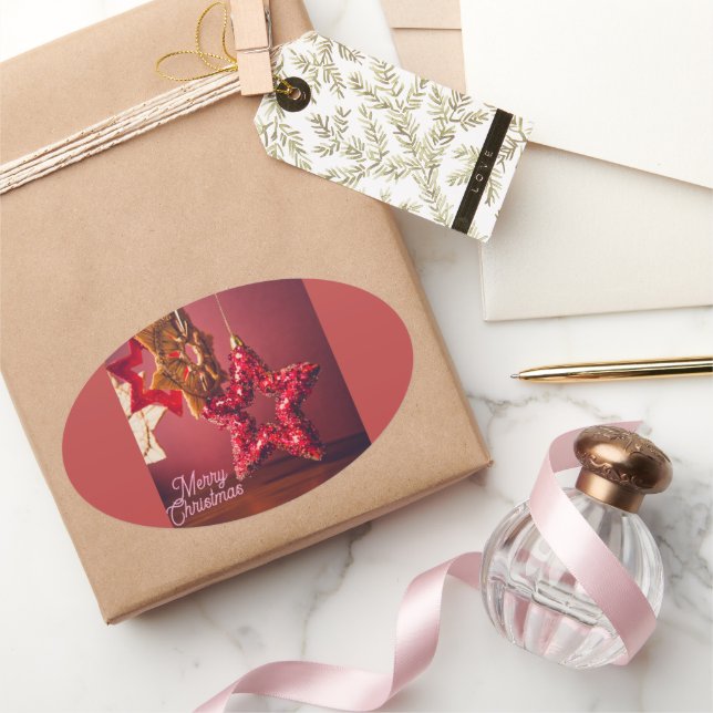 Weihnachtsstern-Aufkleber – Frohe Weihnachten Desi Ovaler Aufkleber (Schenken)