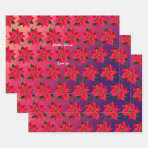 Weihnachtsstern-Blume auf Rosa Mauve Geschenkpapier Set