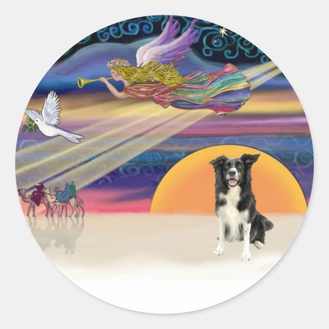 Weihnachtsstern - Grenze Collie 4 Runder Aufkleber (Vorderseite)