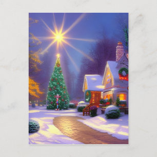 Weihnachtsstern leuchtet über einem Weihnachtsbaum Postkarte