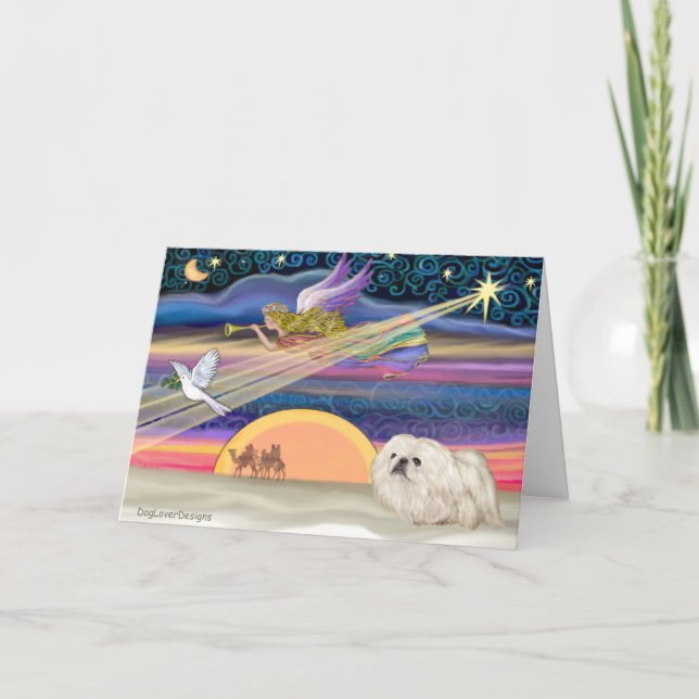Weihnachtsstern - Pekingese (weiß) Feiertagskarte (Vorderseite)