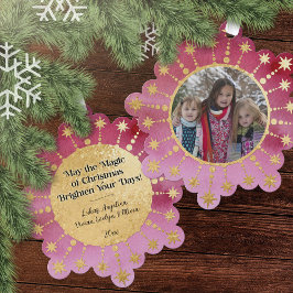 Weihnachtsstern: Rot und Gold Foto Ornament Karte