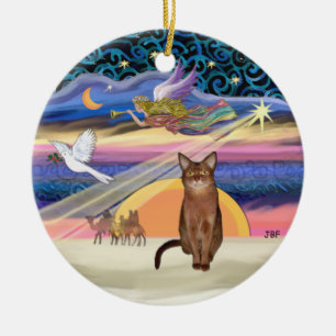 Weihnachtsstern - Rötliche Abessinierkatze Keramik Ornament