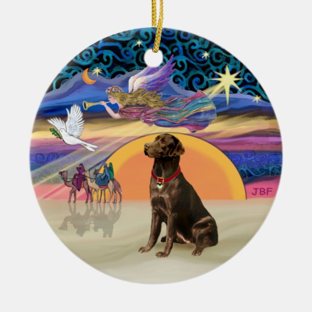 Weihnachtsstern - Schokolade Labrador Keramik Ornament (Vorne)