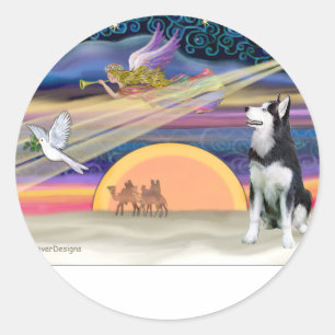 Weihnachtsstern - Sibirischer Husky 1 Runder Aufkleber