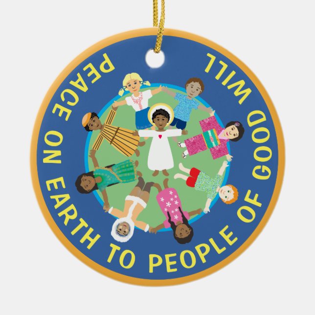 Weihnachtsstern und Jesus Peace Keramik Ornament (Vorne)