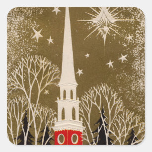 Weihnachtsstern und Kirchturm auf Gold Quadratischer Aufkleber