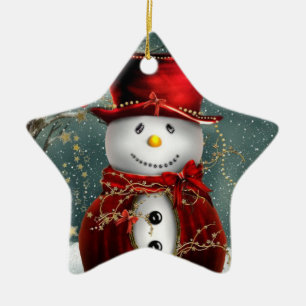 Weihnachtsstern-Verzierung/Schneemann Keramikornament